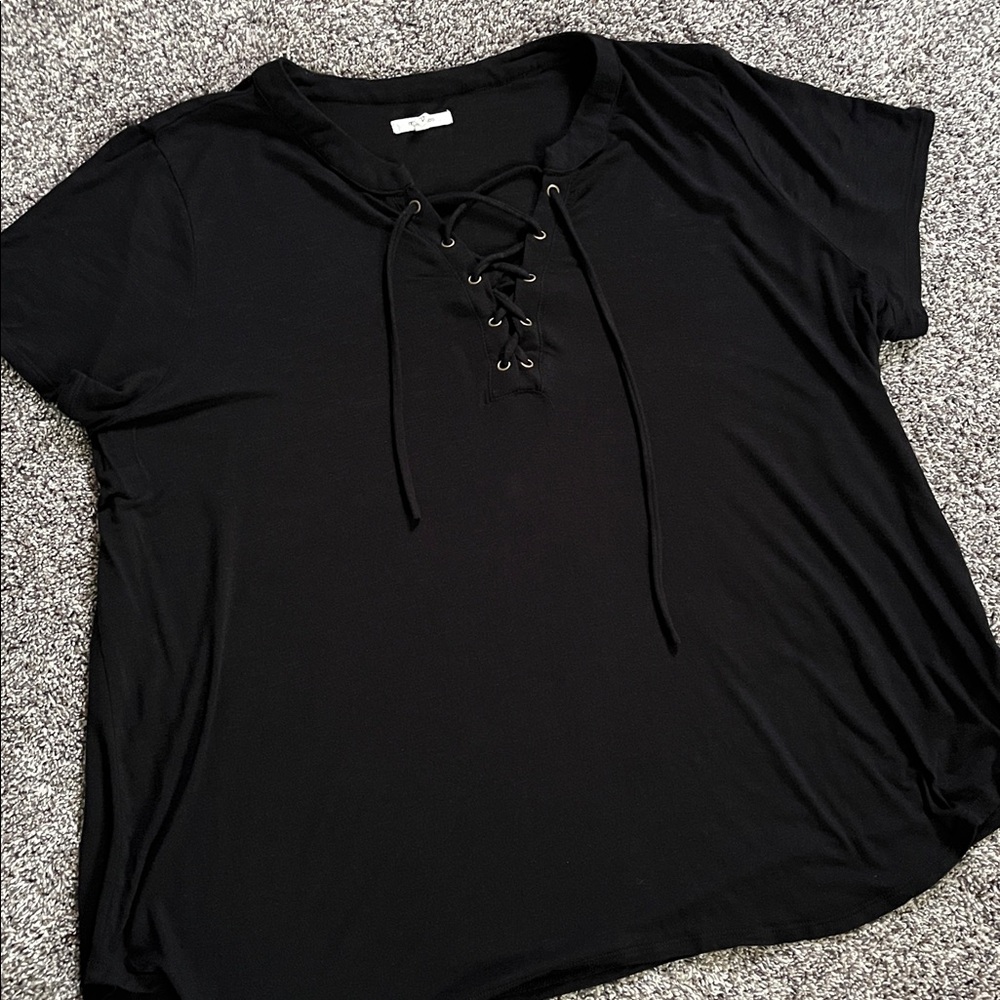 BOGO FREE Maurices Lace Up Top Black Tshirt Grommet Detail